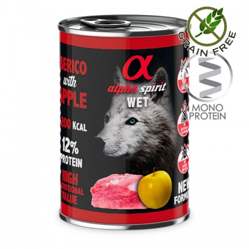 Alpha Spirit Complete Dog Wet Iberico with Apple - монопротеин пастет със свинско и ябълки за кучета (4х400гр на цената на 3)