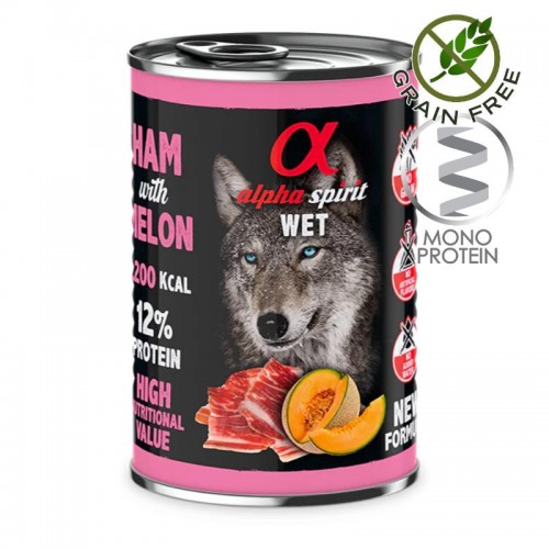 Alpha Spirit Complete Dog Wet Ham with Melon - монопротеин пастет с Шунка и пъпеш за кучета (4х400гр на цената на 3)