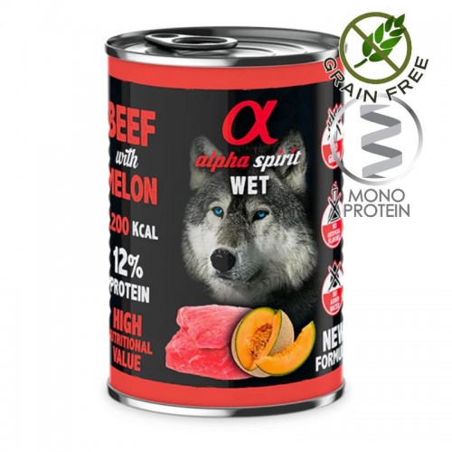 Alpha Spirit Complete Dog Wet Beef with Melon - монопротеин пастет с говеждо и пъпеш за кучета (4х400гр на цената на 3)