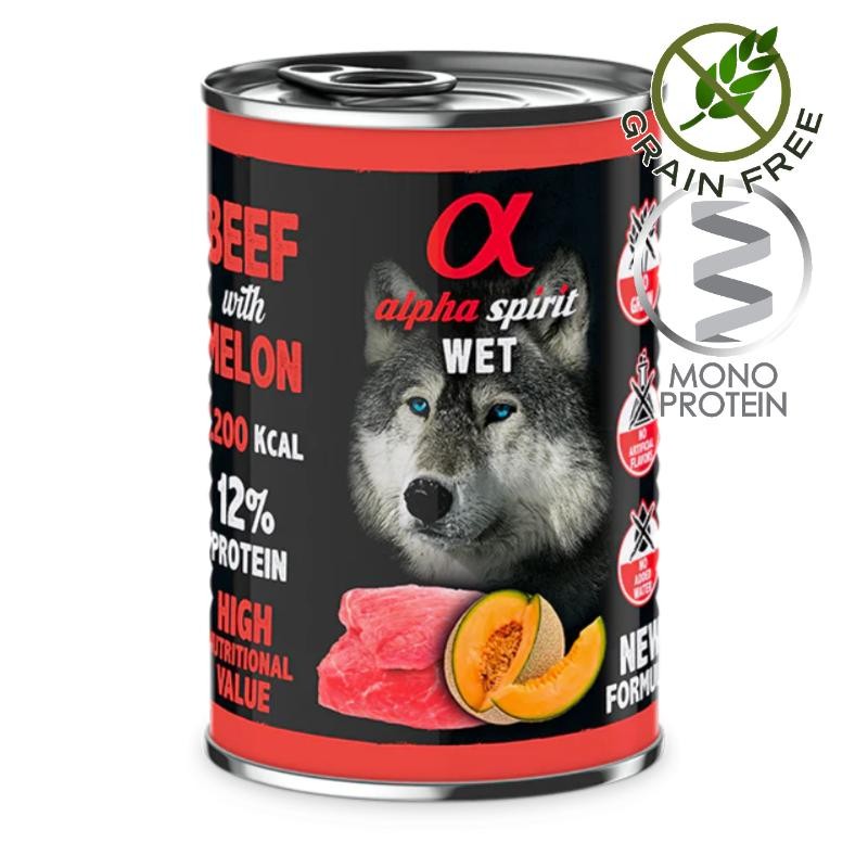 Alpha Spirit Complete Dog Wet Beef with Melon - монопротеин пастет с говеждо и пъпеш за кучета (4х400гр на цената на 3)