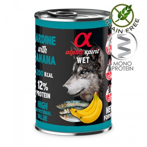 Alpha Spirit Complete Dog Wet Sardines with Banana - монопротеин пастет със сардини и банан за кучета (4х400гр на цената на 3)