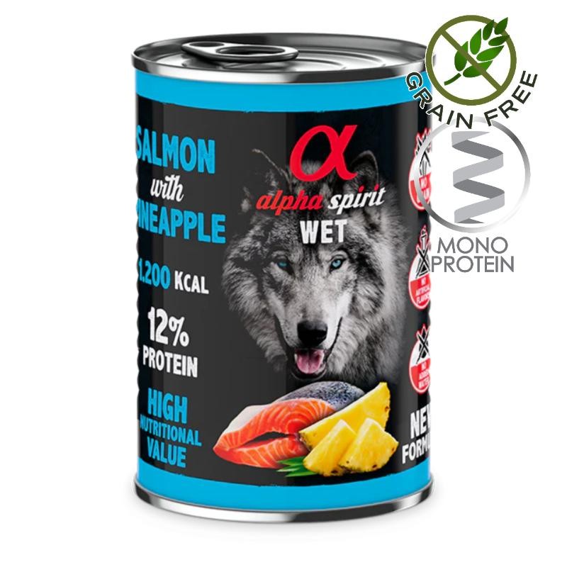 Alpha Spirit Complete Dog Wet Salmon with Pineapple - монопротеин пастет със сьомга и ананас за кучета (4х400гр на цената на 3)