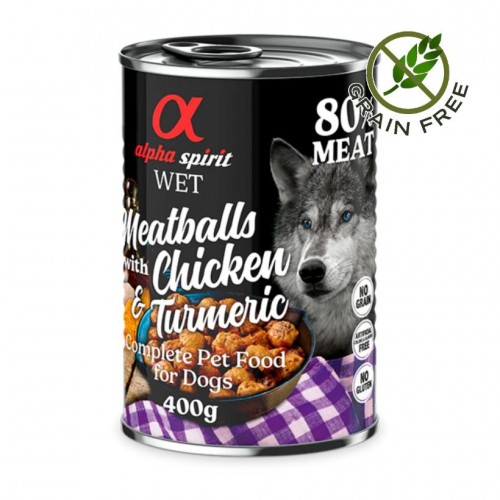 Alpha Spirit Dog Wed Meatballs Chicken & Turmeric - кюфтенца с пилешко и куркума за кучета (4х400гр на цената на 3)