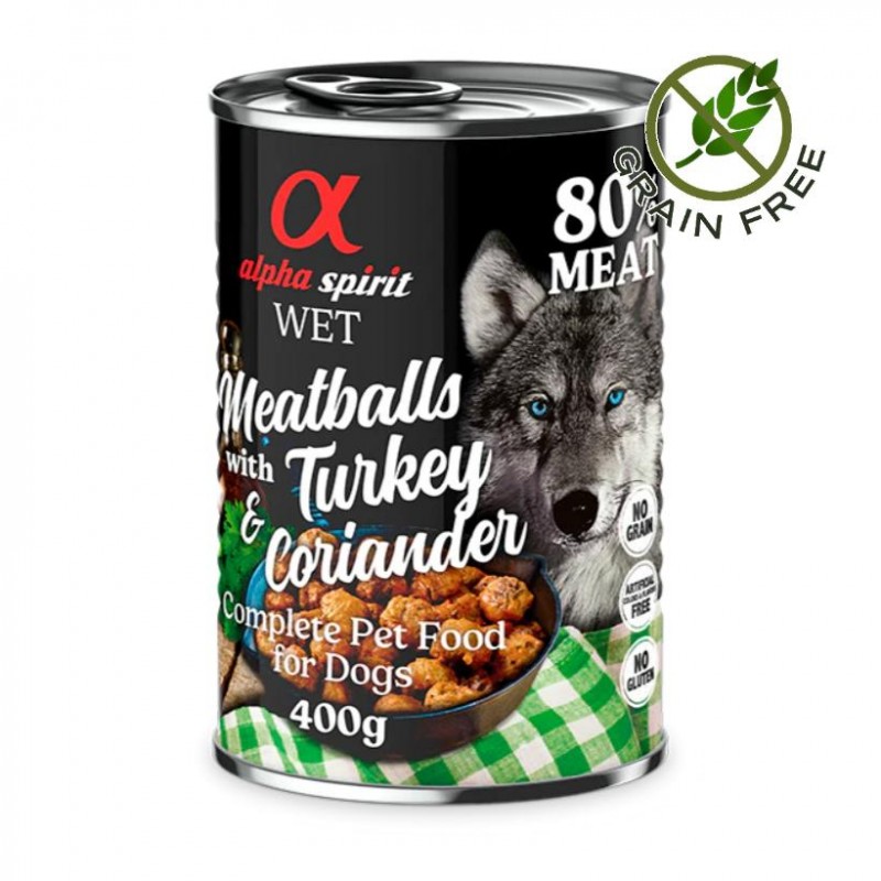 Alpha Spirit Dog Wed Meatballs Turkey & Coriander - кюфтенца с пуешко и кориандър за кучета (4х400гр на цената на 3)