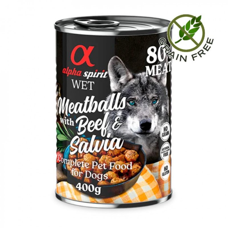 Alpha Spirit Dog Wed Meatballs Beef & Salvia - кюфтенца с говеждо и салвия за кучета (4х400гр на цената на 3)