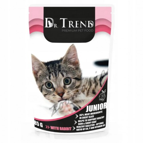 Dr. Trend Pouch Cat Junior with Rabbit - евтин пауч за котенца със заешко (12 х 85 гр)