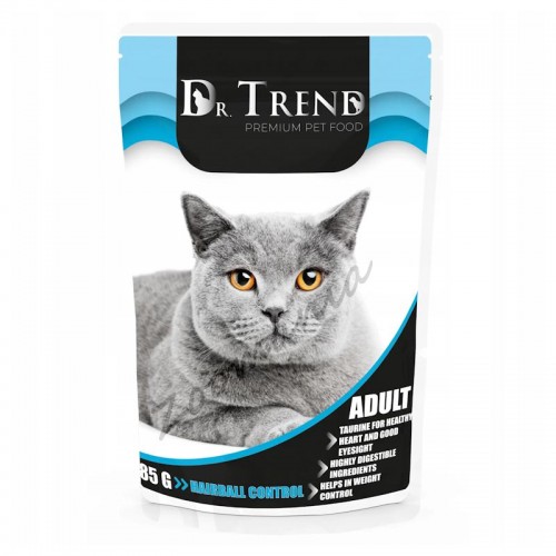 Dr. Trend Pouch Cat Adult Hairball Control - евтин пауч за контрол над космените топки (12 х 85 гр)
