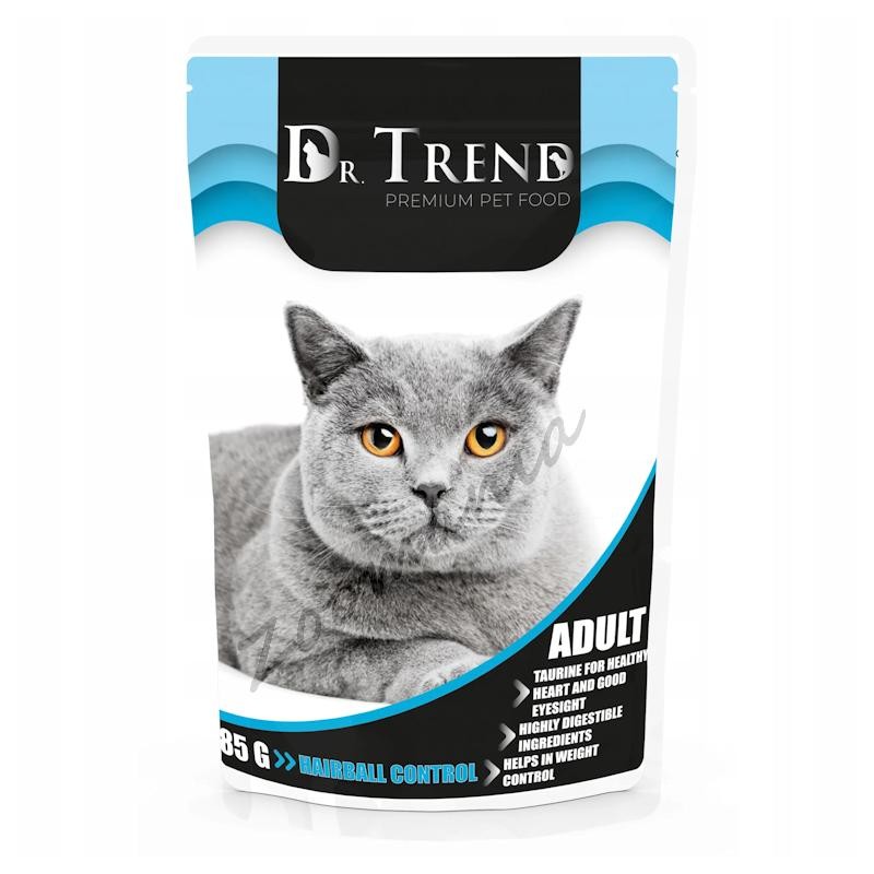 Dr. Trend Pouch Cat Adult Hairball Control - евтин пауч за контрол над космените топки (12 х 85 гр)