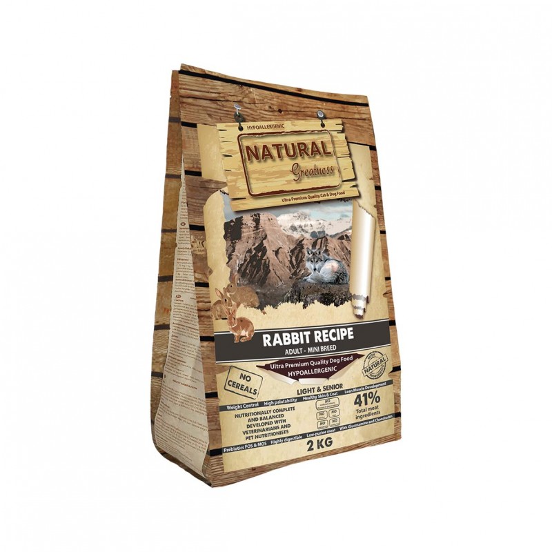 Natural Greatness "Rabbit Recipe Sterilized & Senior Dog Mini" - храна за кастрирани кучета от малки породи