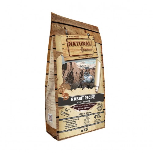 Natural Greatness "Rabbit Recipe Sterilized & Senior Dog Mini" - ултра премиум храна за кастрирани кучета