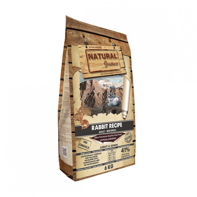 Natural Greatness "Rabbit Recipe Sterilized & Senior Dog Mini" - ултра премиум храна за кастрирани кучета