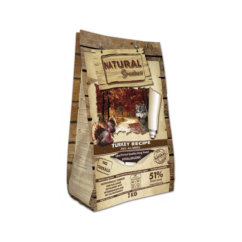 Natural Greatness "Turkey Recipe Dog All Breeds" (2 кг) - хипоалергенна храна за кучета от всички породи
