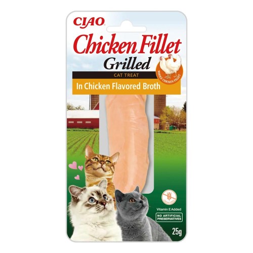 Inaba Ciao Grilled Chicken Fillet - лакомство за котки гриловано пилешко в бульон (4 x 25 г)