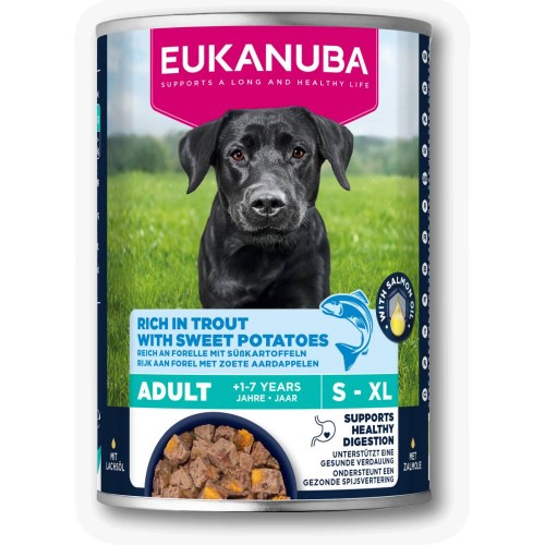 Eukanuba Dog Adult Trout with Sweet Potatoes - качествена консерва за кучета с пъстърва и сладки картофи (400 г)