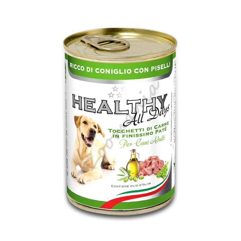 Качествена италианска кучешка консерва - Healthy All days "Заек с грах"